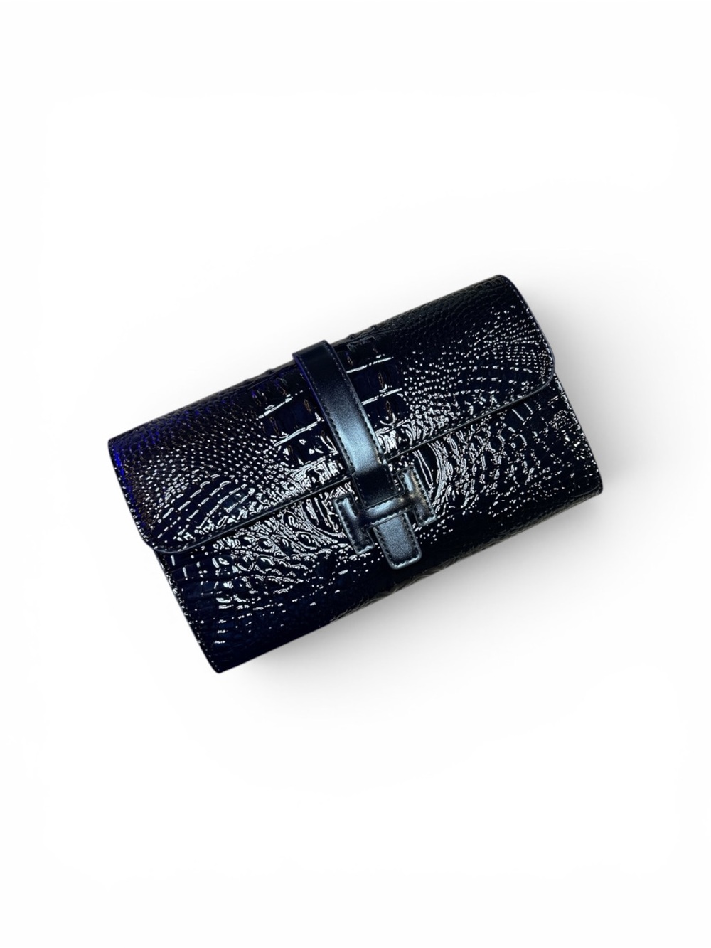 Black Croc-Embossed FASHION Wristlet Clutch or Crossbody New